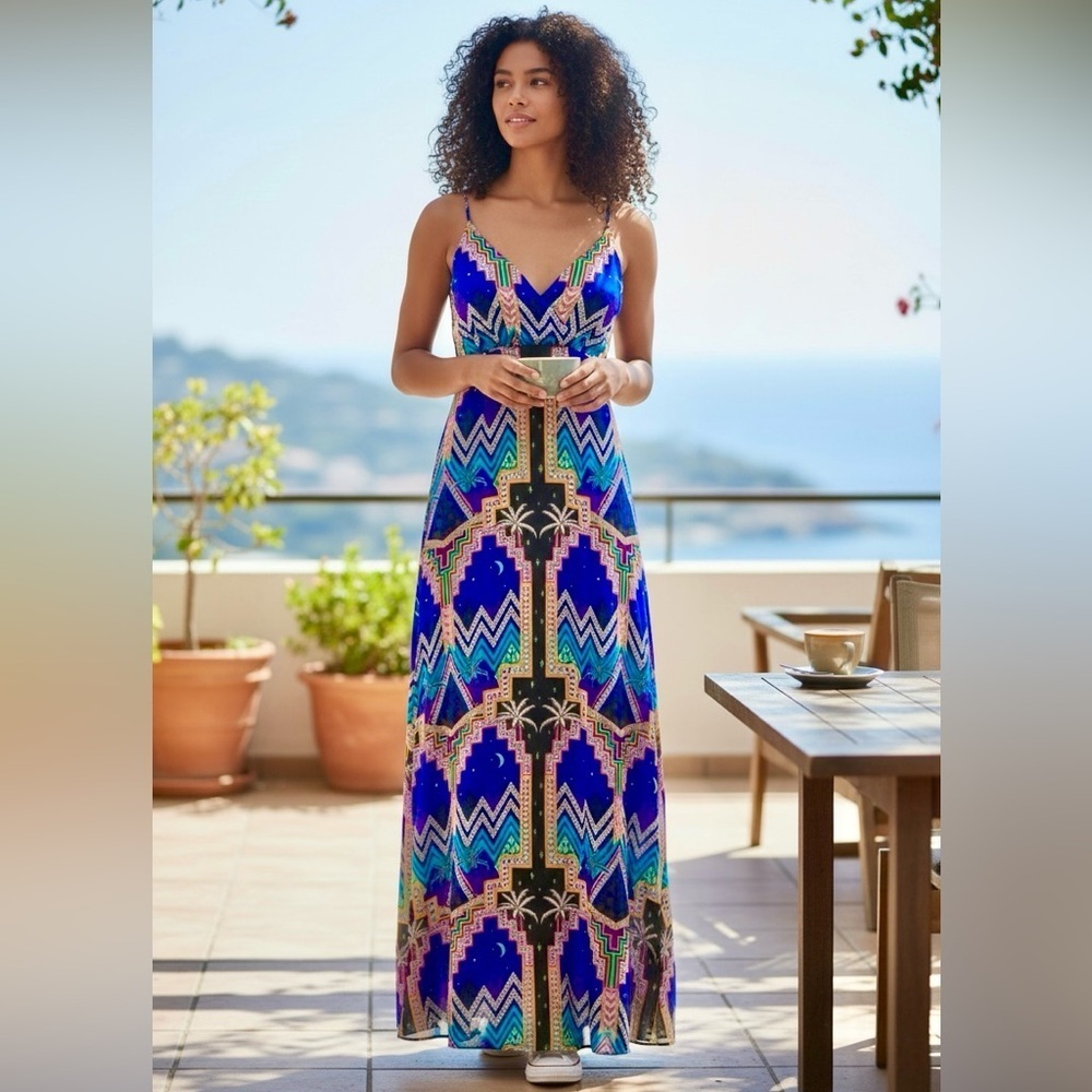 Mara Hoffman Vibrant Geometric Blue Multicolor Maxi Dress XS 2